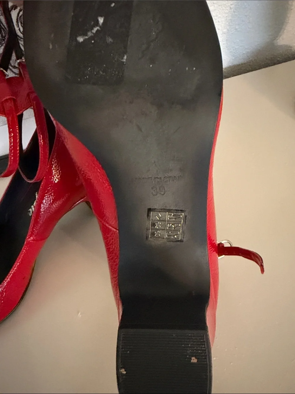 Free people Red Patent Low Block Heel Pumps with Ankle Strap - Women